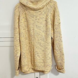 Free People Cream Cowl Neck Sweater with Chunky Ribbed Knit